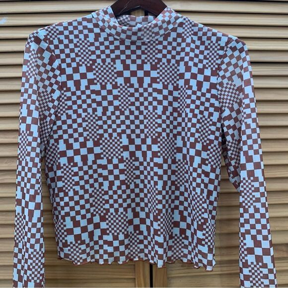 Belle du Jour Checkered Blouse size large - Picture 5 of 6